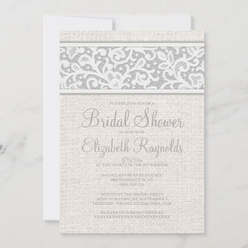 Silver Rustic Burlap Linen Bridal Shower Invites