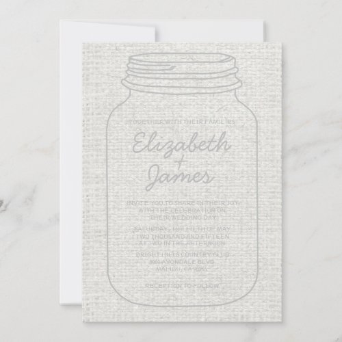 Silver Rustic Burlap Mason Jar Wedding Invitations