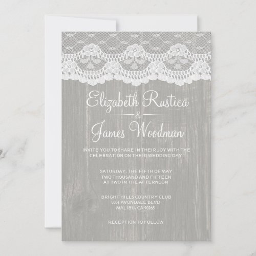 Silver Rustic Lace &amp; Barn Wood Wedding Invitations