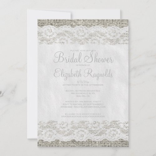 Silver Rustic Lace Bridal Shower Invitations