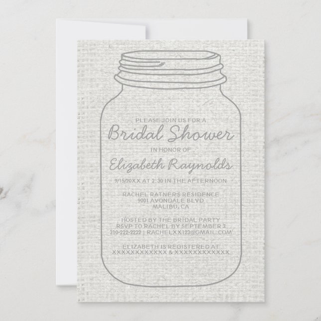 Silver Rustic Mason Jar Bridal Shower Invitations (Front)