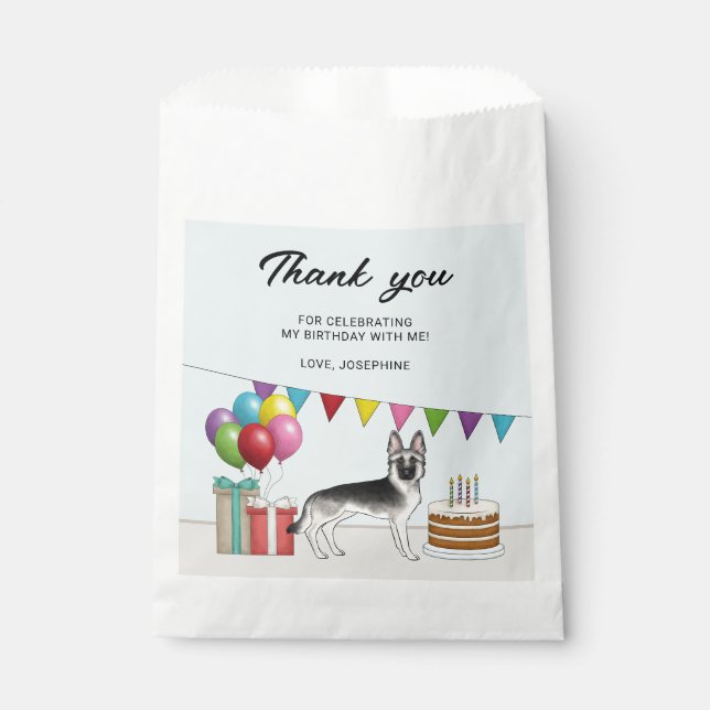 Silver Sable German Shepherd Birthday Thank You Favor Bag (Front)