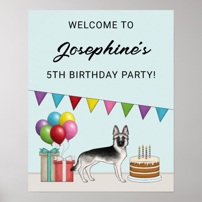 Silver Sable German Shepherd Birthday Welcome Poster (Front)