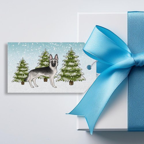 Silver Sable German Shepherd Blue Winter Christmas Gift Tags