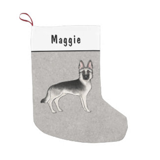 Silver Sable German Shepherd Cartoon Dog And Name Small Christmas Stocking