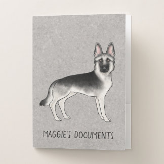 Silver Sable German Shepherd Cartoon Dog And Text Pocket Folder