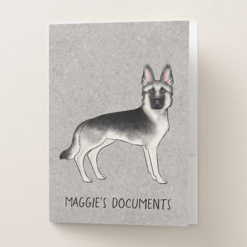 Silver Sable German Shepherd Cartoon Dog And Text Pocket Folder