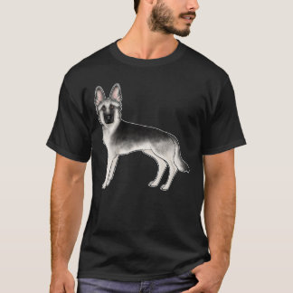 Silver Sable German Shepherd Cartoon Dog Drawing T-Shirt
