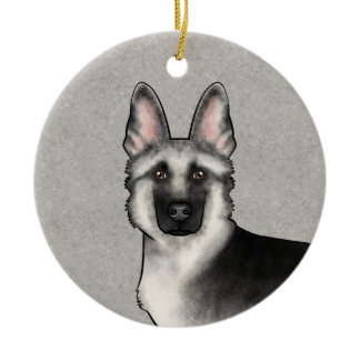 Silver Sable German Shepherd Cartoon Dog Head Ceramic Ornament
