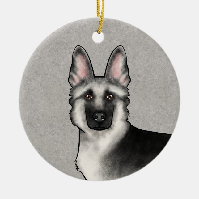 Silver Sable German Shepherd Cartoon Dog Head Ceramic Ornament (Front)