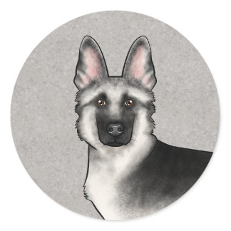 Silver Sable German Shepherd Cartoon Dog Head Classic Round Sticker