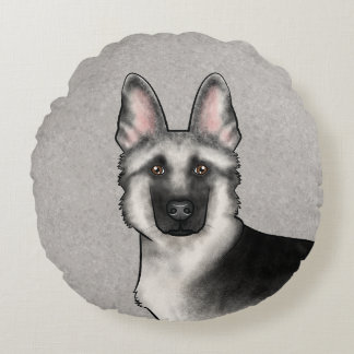 Silver Sable German Shepherd Cartoon Dog Head Round Pillow