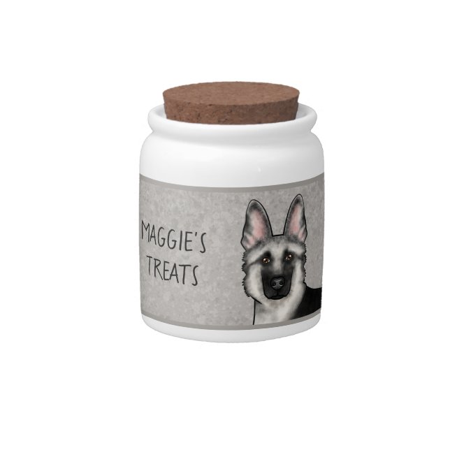 Silver Sable German Shepherd Cartoon Dog Pet Treat Candy Jar (Front)