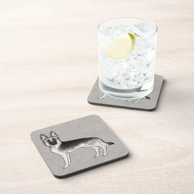 Silver Sable German Shepherd Cartoon GSD Dog Beverage Coaster (Right Side)