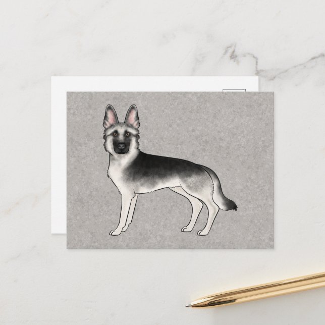 Silver Sable German Shepherd Cartoon GSD Dog Gray Postcard (Front/Back In Situ)