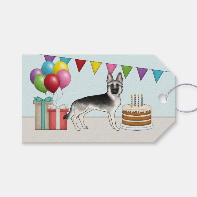 Silver Sable German Shepherd Colorful Birthday Gift Tags (Front (Horizontal))
