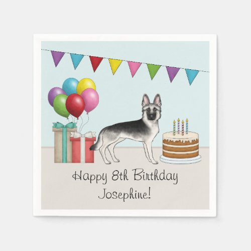 Silver Sable German Shepherd Colorful Birthday Napkins