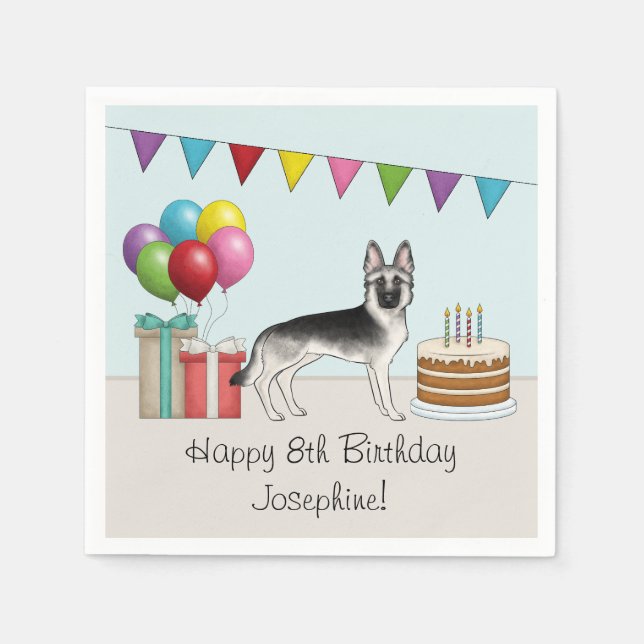 Silver Sable German Shepherd Colorful Birthday Napkins (Front)