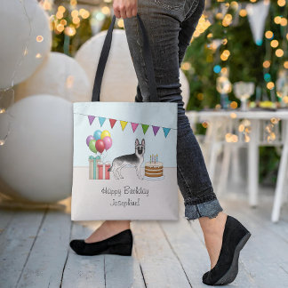 Silver Sable German Shepherd Colorful Birthday Tote Bag
