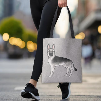 Silver Sable German Shepherd Cute Cartoon Dog Gray Tote Bag