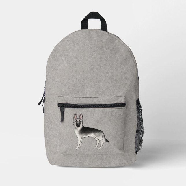 Silver Sable German Shepherd Cute Cartoon Dog Printed Backpack (Front)