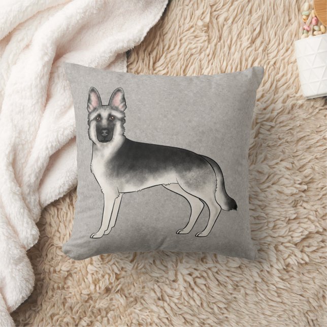 Silver Sable German Shepherd Cute Cartoon Dog Throw Pillow (Blanket)