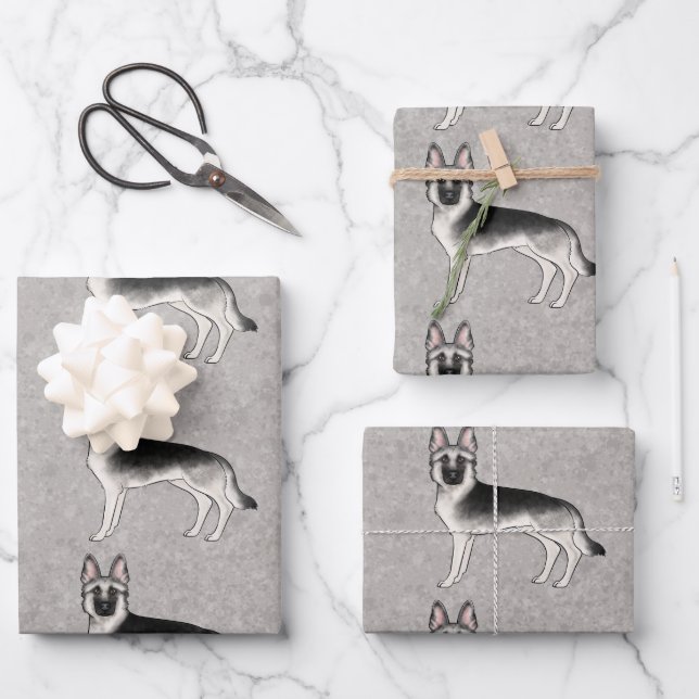 Silver Sable German Shepherd Cute Cartoon Dog Wrapping Paper Sheets (Front)