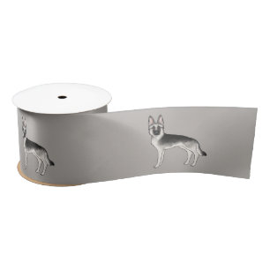 Silver Sable German Shepherd Cute Cartoon Dogs Satin Ribbon
