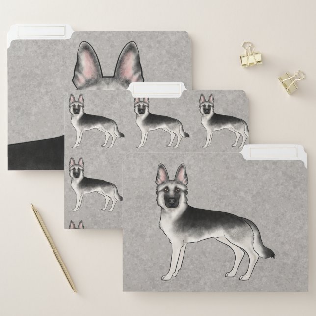 Silver Sable German Shepherd Cute Cartoon GSD Dog File Folder (Set)