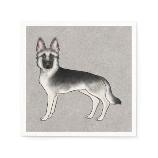 Silver Sable German Shepherd Cute Cartoon GSD Dog Napkins