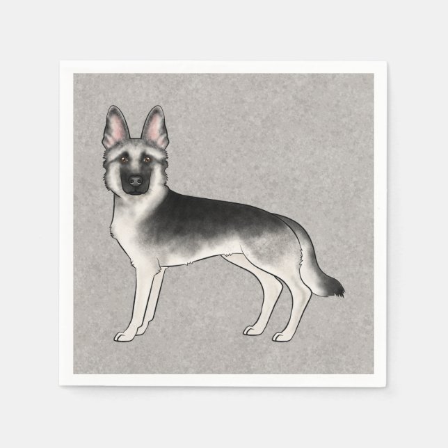 Silver Sable German Shepherd Cute Cartoon GSD Dog Napkins (Front)