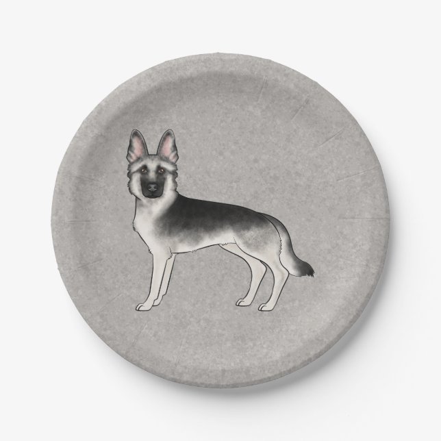 Silver Sable German Shepherd Cute Cartoon GSD Dog Paper Plates (Front)