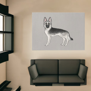 Silver Sable German Shepherd Cute Cartoon GSD Dog Rug