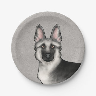 Silver Sable German Shepherd Cute Dog Head Paper Plates