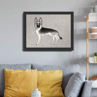 Silver Sable German Shepherd Cute Dog Illustration Framed Art