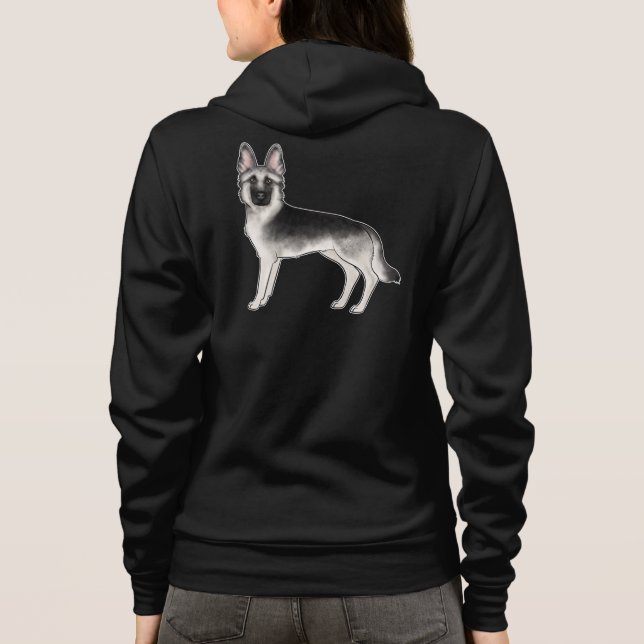 Silver Sable German Shepherd Cute Dog Illustration Hoodie (Back)