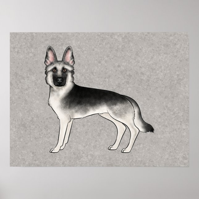 Silver Sable German Shepherd Cute Dog Illustration Poster (Front)