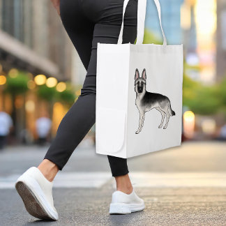 Silver Sable German Shepherd Cute GSD Cartoon Dog Grocery Bag