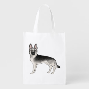 Silver Sable German Shepherd Cute GSD Cartoon Dog Grocery Bag
