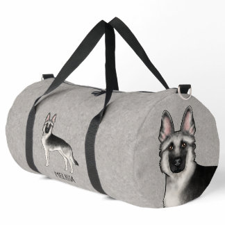 Silver Sable German Shepherd Dog And Custom Name Duffle Bag