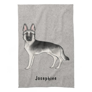 Silver Sable German Shepherd Dog And Custom Name Kitchen Towel