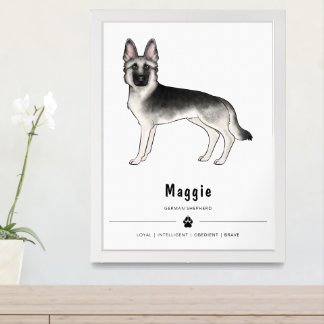 Silver Sable German Shepherd Dog And Custom Text Framed Art