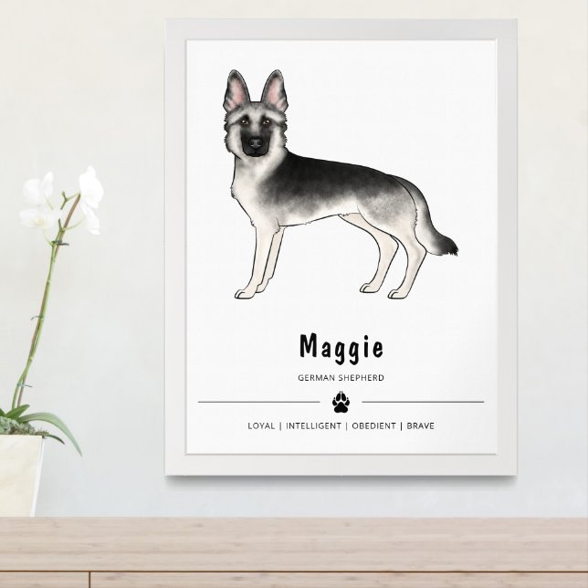 Silver Sable German Shepherd Dog And Custom Text Framed Art (Entryway)
