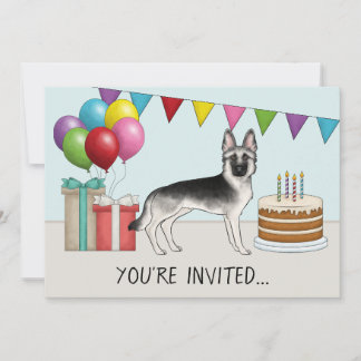 Silver Sable German Shepherd Dog Colorful Birthday Invitation