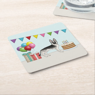Silver Sable German Shepherd Dog Colorful Birthday Square Paper Coaster