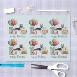 Silver Sable German Shepherd Dog Colorful Birthday Tissue Paper