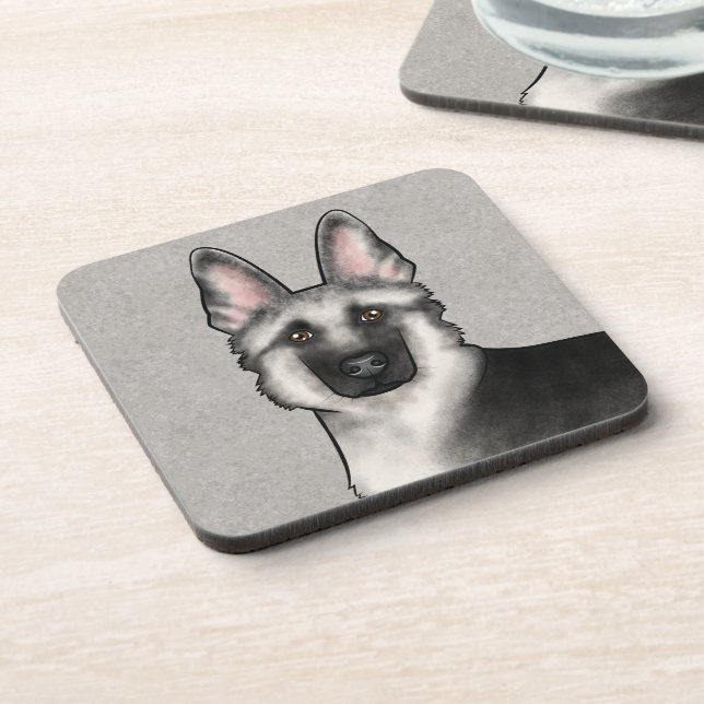 Silver Sable German Shepherd Dog Head Close-Up Beverage Coaster (Left Side)