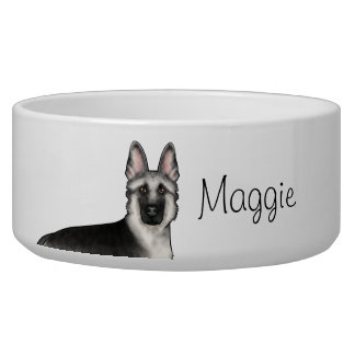 Silver Sable German Shepherd Dog Head Custom Name Bowl