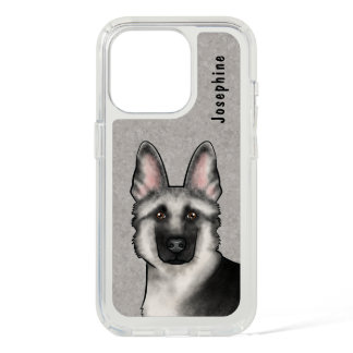 Silver Sable German Shepherd Dog Head With Name iPhone 15 Pro Case