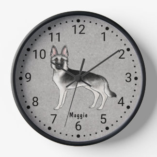 Silver Sable German Shepherd Dog Numbered Clock